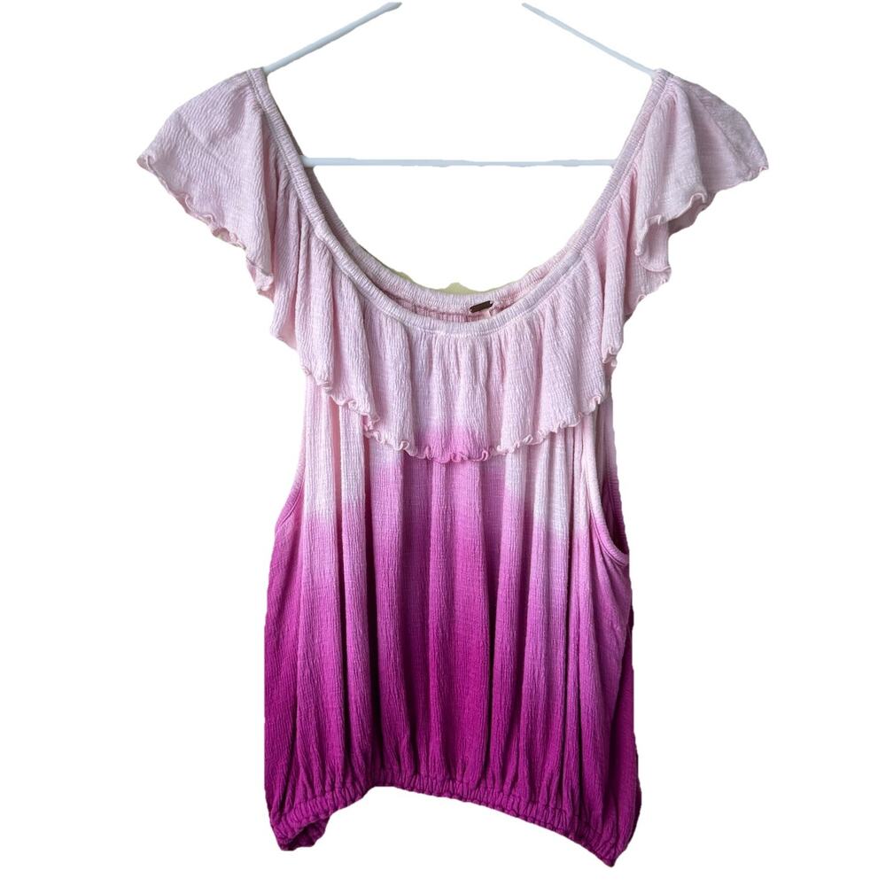 Free People Cora Lee Off Shoulder Top Size M Pink Ombré Ruffle Boho Festival - Picture 3 of 10